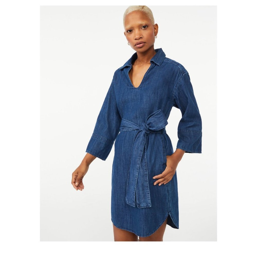 Free Assembly Women's Shift Dress with Square Sleeves